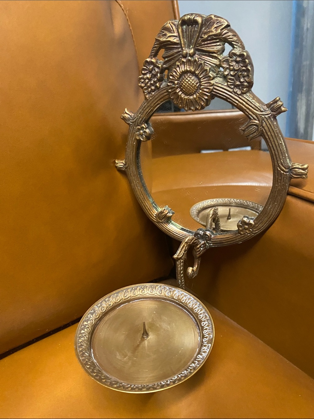 Antique Copper mirror candle holder